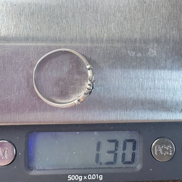 VTG Solid Sterling Silver 925 Blue Topaz Bezel Set Claddagh Ring Size 6.75 - Picture 7 of 8